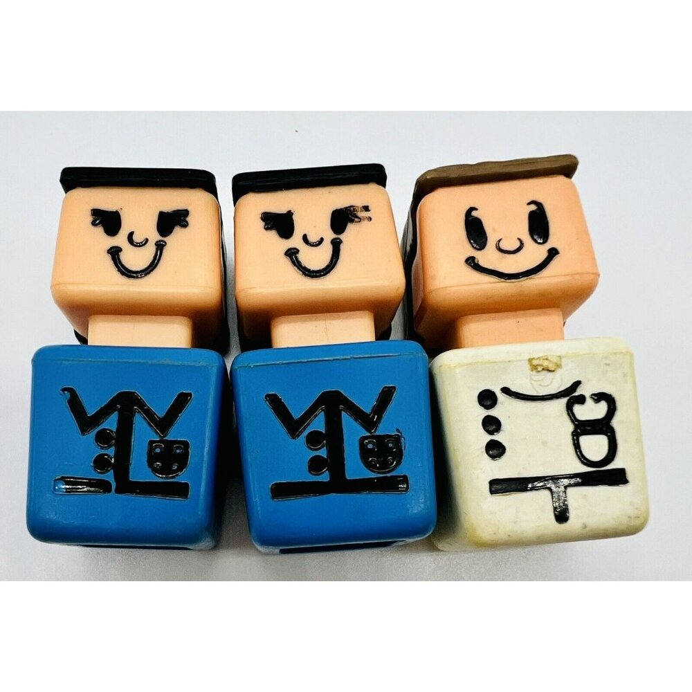 Playskool Familiar Places Square Peg People‎ Lot of 3 Vintage 1970s Blue White